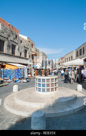 Rhodos, Griechenland. 30. Mai 2018. Sea Horse Brunnen. Altstadt, Insel Rhodos, Europa. Stockfoto