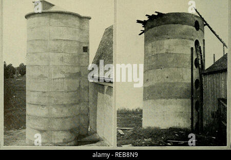 . Beton Silos; eine Broschüre mit praktischen Informationen für den Bauern und den ländlichen Raum an. Beton; Silage. 40 BETONSILOS vereinfacht die Arbeit der Befüllung des Silos und die mit viel der Stampfen. Der Operator ist lediglich die Öffnung des Rohrs zu führen und das Material steigt mit genügender Kraft, um es schön zu verpacken, die ein Minimum an Tramping notwendig. Es ist gängige Praxis der Silo so schnell wie möglich zu füllen, das heißt, die Cutter und Gebläse ständig besetzt. Dies ist der einzige eco-nomical Methode, bei der der Motor und Cutter gemietet werden, oder Hir Stockfoto