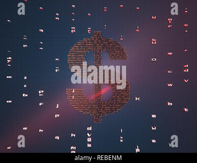 Internet Finanzen Technologie, ein Währungssymbol bestehend aus binären Symbolen, stellt Internet Finanzen Technologie, Dollar Stockfoto