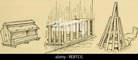 . Die komplette Landwirt guide. Landwirtschaft; das Leben auf dem Bauernhof. [Aus dem alten Katalog]. Geflügel 403 bis in das Loch fallen, wenn es angehalten wird, bis das Loch wieder durch das Wasser heraus verwendet wird aufgedeckt wird. Tiere, Pflanzen, müssen proteid, Kohlenhydrat, und mineralischen Lebensmittel, damit Vögel eine gemischte Diät benötigen. Wo Sie erhalten viel von Bugs und Würmer Diese liefern die notwendigen Protein, aber, wenn Sie nicht zu haben ist, entrahmte Milch.. Abb. 232. Auf der linken Seite, eine bequeme Out-door-feed-hopper; in der Mitte und auf der rechten, bequeme und sichere Fütterung und Tränkung Geräte. Mit freundlicher Genehmigung der US-Abteilung von Agricultu Stockfoto