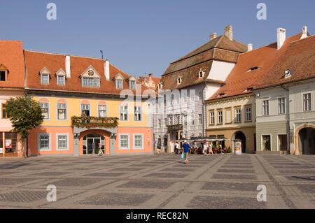 Plaza Piata Mare, Casa Lutsch, Sibiu, Siebenbürgen, Rumänien Stockfoto