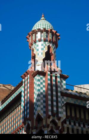 Detail der Casa Vicens, UNESCO-Weltkulturerbe, Antonio Gaudi Architekt, Gracia, Barcelona, Katalonien, Spanien Stockfoto