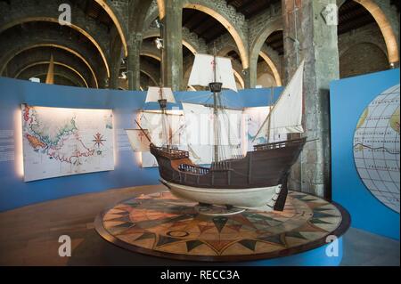 Modell der Magellan's Boot, die Santa Maria de la Victoria, Maritime Museum, Barcelona, Katalonien, Spanien, Europa Stockfoto