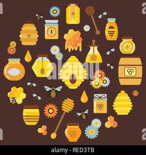 Bio Honig Produkte im Kreis Form Stock Vektor