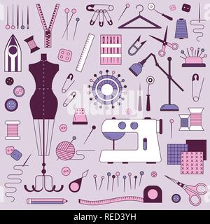Nähen und Schneidern Handarbeiten Elemente Stock Vektor