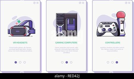 Video Gaming Onboarding Bildschirme Stock Vektor