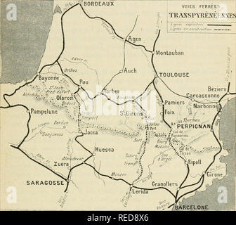 . Compte Rendu. Wissenschaft; Wissenschaft - Kongresse. J. DE L ESTOILE. LES TRANSPYRENEEÃiS. 6 Â £ ment Paris-Toulouse à Barcelone, mais Encore: Ich "L'Angleterre et les pays du Nord, Calais, Boulogne-sur-Mer, Le Havre à Barcelone-Carthag Ã¨ne-rAlgÃ © rie; 2° Bordeaux-Nantes avec les Ports mÃ©diterranÃ©ens Espagnols. Le TranspyrÃ©nÃ©en Oloron-Tuera mettra en Kommunikation la Frankreich, Les Pays du Nord et les Ports de l'Atlantique (Espagne et Portugal). VOIES FERREES | TRAJfSPTRÃJVÃENÃÅS. SARAGOSSE ein. La ligne Ax-Ripoll. Â Cette ligne raccourcit de Ich 54 km La Strecke Paris-Toulouse-Barcelone. Elle suivra la Rechnungshofes © Stockfoto