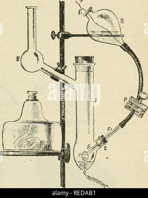 . Compte Rendu. Wissenschaft; Wissenschaft - Kongresse. A. DE GRAMONT. APPAREIL eine GESPENSTER d'ÃTINCELLES. 205 M. A. De Gramont, (l'iiris). NOUVEL APPAREIL eine GESPENSTER D'ÃTINCELLES DES LIQUIDES SANS RAIES D ÃLECTRODES. 5 AoÃ"t. 53-5. 336-75" 2 Dans les appareils employÃ©s jusqu'Ici pour faire Ã © clater l'Ã©tincelle de La Bobine à la Surface d'une solution afin d'holen Sie le Gespenst des composÃ©s que Celle-ci renferme, l'Ã©tincelle jaillit toujours Entre deux Fils de Platine nicht l'un est plongÃ©dans la Lösung. Ce-Letzte, dans l'appareil Delachanal et Mermet, est coiffÃ©d'un petit Rohr capillaire en verr Stockfoto