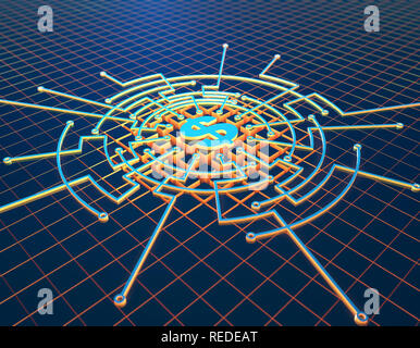 Elektronische Netzwerk Technologie, Internet, Datenübertragung, Dollar Stockfoto