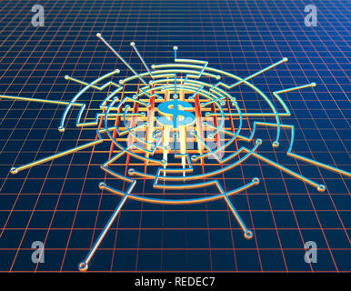 Elektronische Netzwerk Technologie, Internet, Datenübertragung, Dollar Stockfoto