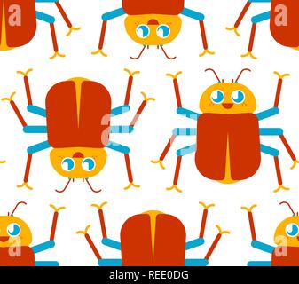 Cute bug Pattern. lustige Käfer Cartoon Stil Hintergrund. Baby tuch Textur. kids Charakter. Kinder Stil. Stock Vektor