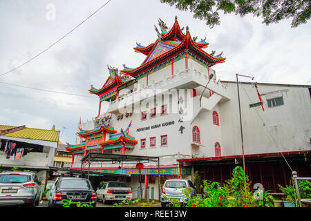 Ansicht der Hainan Association Gebäude in Kuching, Sarawak, Borneo, Malaysia. Stockfoto