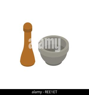 Mörser und Stößel isoliert. Apotheke. Geschirr Vector Illustration. Küchenutensilien Stock Vektor