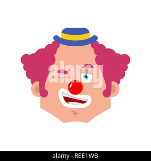 Clown winking emotion Avatar. funnyman glücklich Emoji. Harlekin Symbol. Vector Illustration Stock Vektor