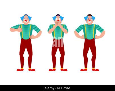 Clown eingestellt. funnyman verwirrt und verärgert. Harlekin winks und Daumen hoch. Vector Illustration Stock Vektor