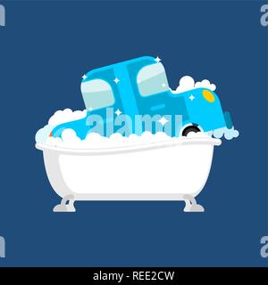 Carwash Auto in der Badewanne. Auto waschen in der Badewanne Stock Vektor