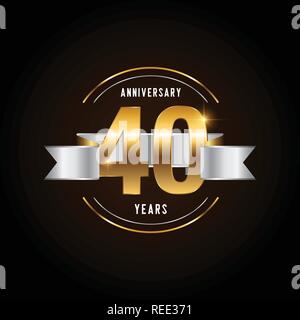 40 Jahre Jubiläum Schriftzug. Goldenes Jubiläum Emblem mit Band. Design für Broschüre, Faltblatt, Zeitschrift, Broschüre, Plakat, Web, Invita Stock Vektor