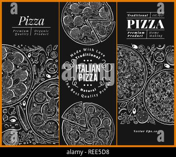 Vektor italienische Pizza Banner ist. Vintage Illustrationen auf der Kreidetafel. Italienisches Essen design Vorlage. Können Sie für Menü, Verpackung, adversiting Für caffe, Restaurant, Pizzeria Stock Vektor