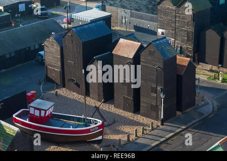 Hastings Fischerhütten, Angeln speichert, East Sussex, Großbritannien Stockfoto