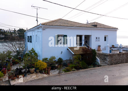 Europa Griechenland Korfu die Durrell Familie weiße Haus in Kalami Bay Die ursprüngliche Heimat der Durrells jetzt ein Restaurant und Inn Stockfoto