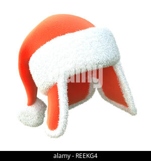 Rote Weihnachtsmütze mit Ohren auf einem weißen Hintergrund. 3D-Darstellung Stockfoto