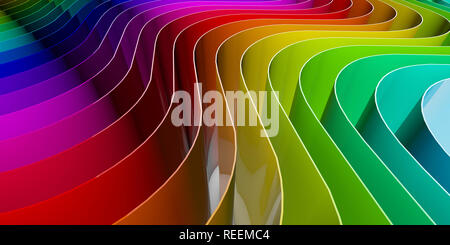 Abstrakte rainbow fließende geschwungene Linien Hintergrund. 3D-Rendering Stockfoto