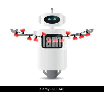 Niedliche Roboter Holding herzförmige Lichterketten Vektor-illustration EPS 10. Stock Vektor