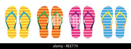 Satz von bunt gestreiften flip flops Summer Collection Badekleidung Vektor-illustration EPS 10. Stock Vektor