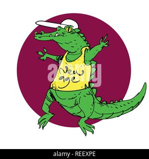 Krokodil free Hug stellen lustig Cartoon, Vector Illustration. Stock Vektor