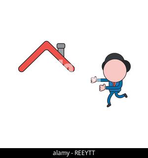 Vector Illustration Geschäftsmann Charakter läuft Dach zu Hause. Farbe und schwarzen Umrissen. Stock Vektor