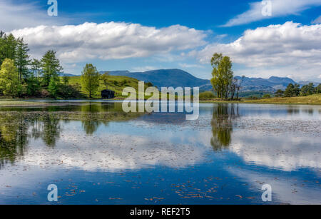 Reflexion in Weiser Een Tarn auf colthouse Höhen in der Nähe von Far Sawrey in Cumbria Stockfoto