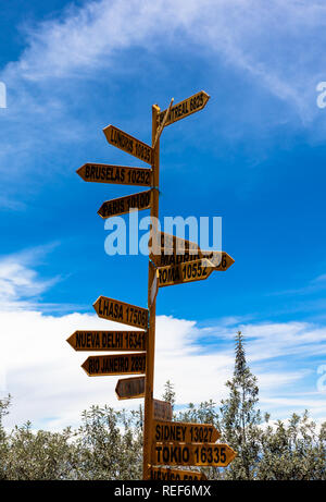 Richtung zu verschiedenen Orten der Welt in ein Straßenschild Stockfoto