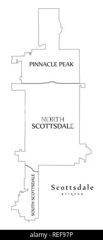 Moderne Stadtplan - Scottsdale Arizona Stadt der USA mit Nachbarschaften und Titel Übersichtskarte Stock Vektor