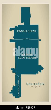 Moderne Stadtplan - Scottsdale Arizona Stadt der USA mit Nachbarschaften und Titel Stock Vektor