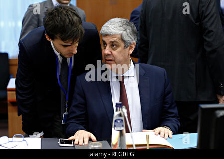 Brüssel, Belgien. 21. Januar 2019. Präsident der Eurogruppe Mario Centeno sorgt sich in der Eurogruppe Finanzminister auf EU-Hauptquartier. Alexandros Michailidis/Alamy leben Nachrichten Stockfoto