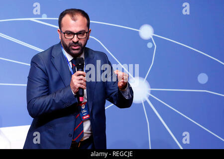 Rom, Italien. 22. Januar, 2019. Lorenzo Fioramonti Rom Januar 22 2019. Übereinkommen der Bewegung 5 Sterne Partei zu erklären, das Grundeinkommen Gesetz gerade genehmigt. Foto Samantha Zucchi Insidefoto Credit: insidefoto Srl/Alamy leben Nachrichten Stockfoto