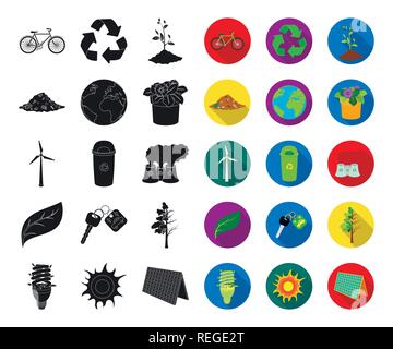 Atmosphäre, Fahrrad, bio, schwarz, flach, kann, Auto, sauber, Sauberkeit, Sammlung, Design, trocken, dump, Erde, öko, ökologisch, Ökologie, Energie, Anlagen, Blume, fluoreszierend, voll, Garbage, Grün, Hälfte, Icon, Illustration, isoliert, Schlüssel, Label, Lampe, Blatt, Ernährung Umwelt, Panel, Anlage, Umweltverschmutzung, Topf, Verarbeitung, Produkt, Wiederverwertung, Recycling, Satz, Zeichen, Solar, sprießen, Sonne, Symbol, Baum, Turbine, Vector, Vektor, Vektoren, Stock Vektor