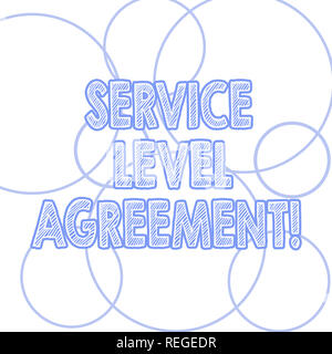 Handschrift Text schreiben Service Level Agreement. Begriff Sinne Verpflichtung zwischen einem Dienstleister und einem client Umrisse der Runde Form in verschieden Stockfoto