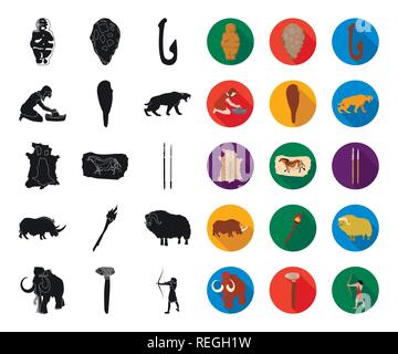 Alter, alte, Tier, antike, Pfeil, ax, Anfang, schwarz, flach, Knochen, Bug, Lagerfeuer, caveman, cavewoman, Sammlung, Kultur, Design, Entwicklung, Epoche, Fauna, Fische, Schleifstein, verstecken, Haken, Menschlichkeit, Icon, Illustration, isoliert, Leben, Logo, Mann, muskox, Malerei, Menschen, Zeitraum, Nashorn, Säbelzahntiger, Set, Schild, Speer, Stein, Überleben, Symbol, Tiger, Werkzeug, Taschenlampe, Schlagstock, Vector, Venus, Web, Mammuts Vektor Vektoren, Stock Vektor