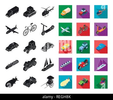 Luft, Flugzeug, Luftschiff, Kunst, Fahrrad, schwarz, flach, Bus, Auto, Warenkorb, Sammlung, Design, verschiedene, Golf, Hubschrauber, Icon, Illustration, isoliert, kubisch, Logo, Motorrad, Bewegung, Rikscha, Straße, Scooter, Meer, Satz, Zeichen, Symbol, Taxi, Technik, verfolgt, Traktor, Bahn, Verkehr, Transport, LKW, Typ, Vektor-, Fahrzeug-, Web-, Yacht Vektor Vektoren, Stock Vektor