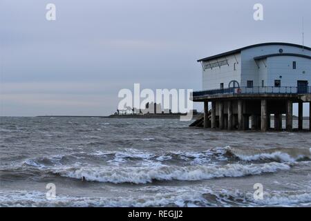 De Roa Island, Küste, Cumbria Furness Halbinsel, Rampside. Blick Richtung Piel Island von Roa Insel Cumbria GROSSBRITANNIEN Stockfoto