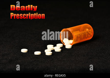 Symbole der opioid Missbrauch und Konsequenzen. Stockfoto