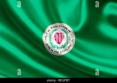 Worcester Massachusetts winken und closeup flag Abbildung. Perfekt für Hintergrund oder Textur. Stockfoto