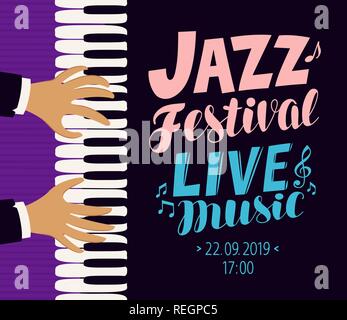 Jazz Festival Plakat. Live Musik, Konzert Konzept. Vector Illustration Stock Vektor