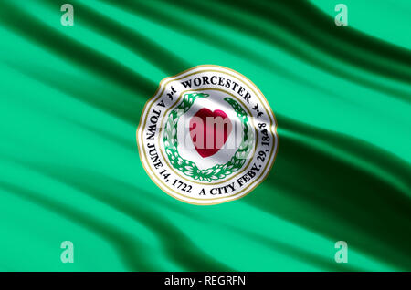 Worcester Massachusetts winken und closeup flag Abbildung. Perfekt für Hintergrund oder Textur. Stockfoto