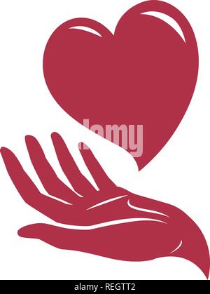 Herz in der Hand Logo. Gesundheit, Pflege, Liebe Symbol oder das Symbol. Vector Illustration Stock Vektor