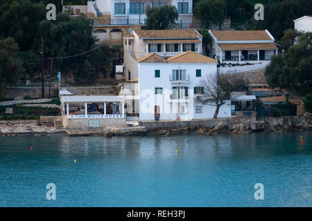 Europa Griechenland Korfu die Durrell Familie weiße Haus in Kalami Bay Die ursprüngliche Heimat der Durrells jetzt ein Restaurant und Inn Stockfoto