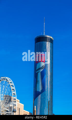 ATLANTA, Georgia - Januar 21, 2019: Superbowl LIII wird in Atlanta von Mercedes-Benz Stadion am Sonntag gespielt werden, 3. Februar 2019 gegen die neue Engl Stockfoto