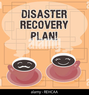 Wort schreiben Text Disaster Recovery Plan. Business Konzept für Plan für die Stabilität im Falle von Katastrophen setzt der Tasse Untertasse für Seine und Ihre Stockfoto