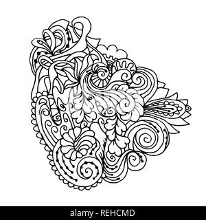 Mono Farbe schwarz Line Art Element für Erwachsene Malbuch Seite Design. Floral Collection. Ethnische doodle Ornament Stock Vektor